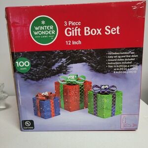 Winter Wonder Lane 3 Piece Lighted Gift Box Set Christmas Decor 100 Lights